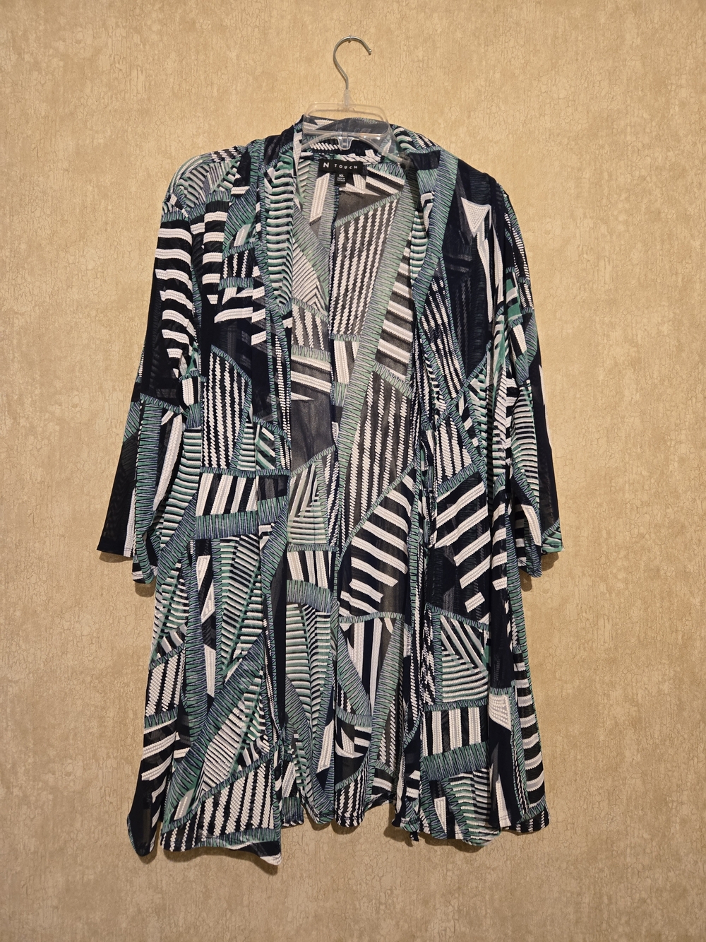 Soft Open-Front Geometric Print Cardigan - Mint/Black - Nina Leonard